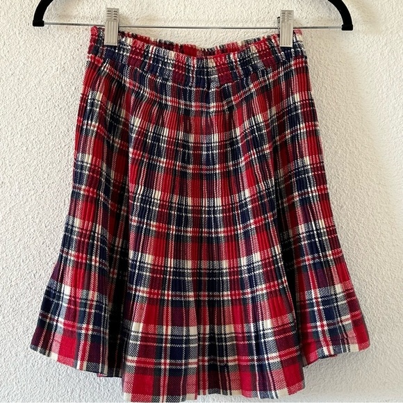 Women’s Plaid Flannel Pleated Skirt Small a-line Elastic Red Blue Cream Academia - Picture 6 of 7